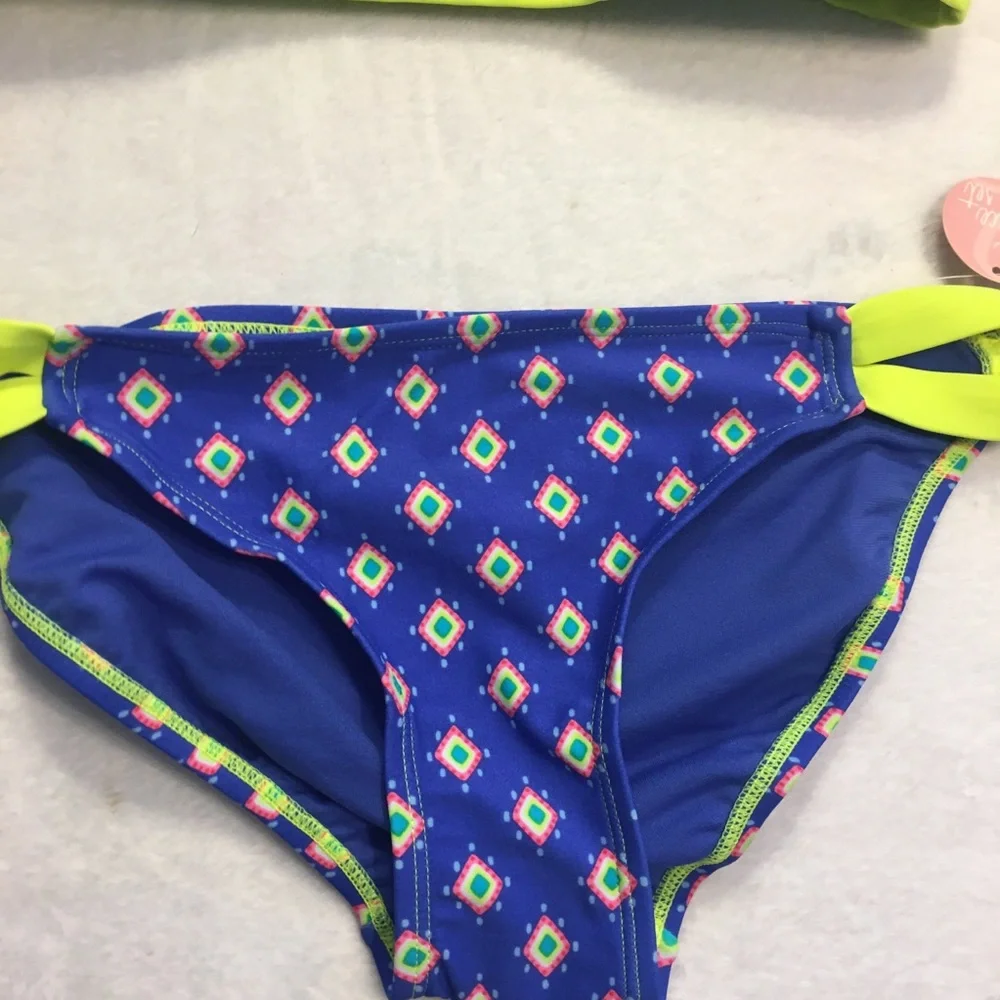GB Girls Two Piece‎ Swimsuit Kids 14 Blue Neon Yellow New Geometric Bikini Set